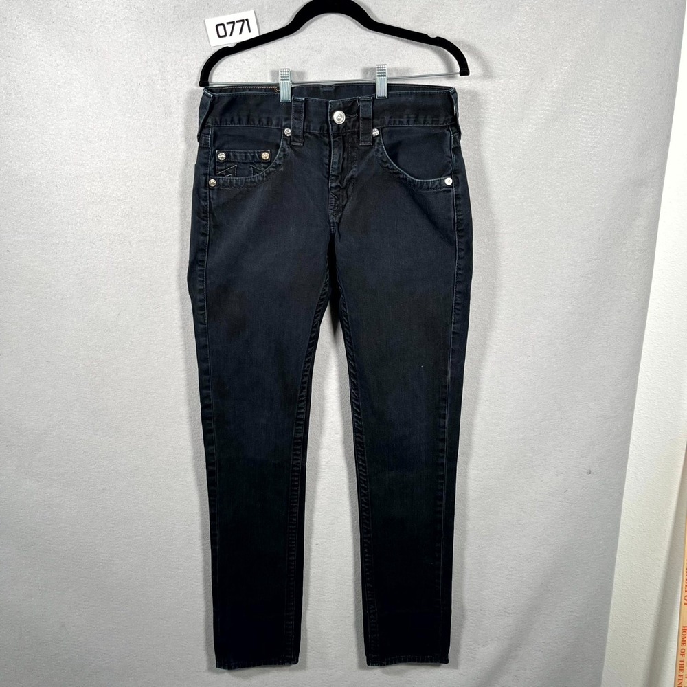 True Religion Jeans Mens 32 Black Denim‎ Dark Wash All Day Comfort Straight Leg